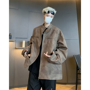 2024新款做旧机车皮衣外套高街潮流立领pu皮夹克现货 W8361-P74图片