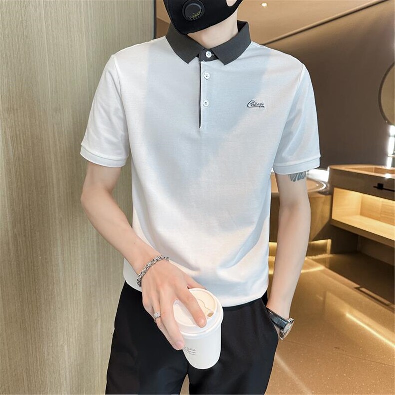2026夏季短袖T恤撞色领字母刺绣小清新翻领Polo衫T0243-P55,男装T恤,电商D342