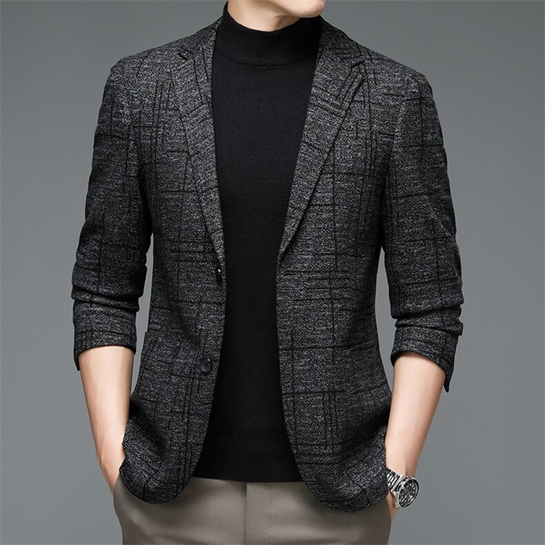 男士西装格子外套春秋2023新款单件爸爸男装中年春季休闲西服上衣，男装西服，电商B212（原钱塘6029）