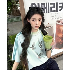 抖音得物品质二开240克宽松纯棉美式潮牌印花三条杠中性风短袖T恤，男装T恤，电商A486-1