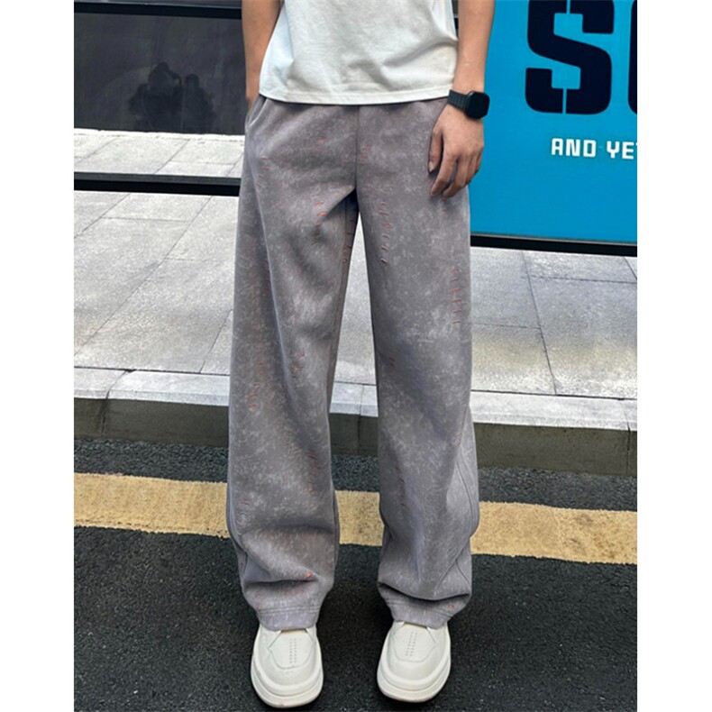 秋冬2025款破洞设计运动休闲长裤男潮流宽松直筒卫裤KX50,男装休闲裤,星座1116A（原606A-3）