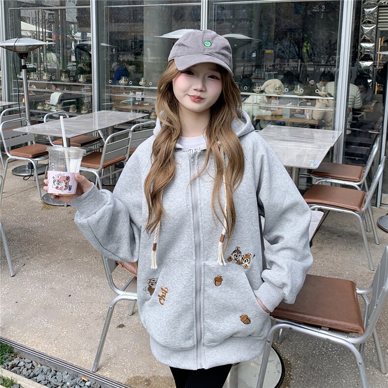 现货2026春秋季连帽外套女针织撞色可爱风学生休闲百搭外，女装卫衣/绒衫，网红馆