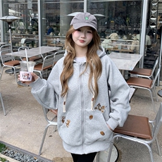 现货2026春秋季连帽外套女针织撞色可爱风学生休闲百搭外，女装卫衣/绒衫，网红馆