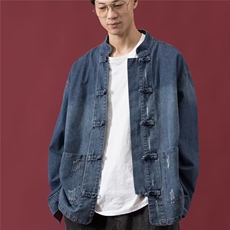 气质新款时尚慵懒简约流行潮流新中式风中山牛仔唐装日系百搭，男装民族服装，星座506A