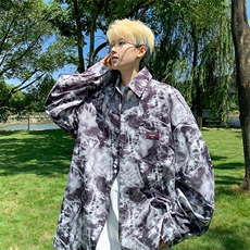 XZ-230-1CS238新秋款男模宽松简约风水墨扎染休闲长袖衬衫P50控68，男装衬衫，星座230-1