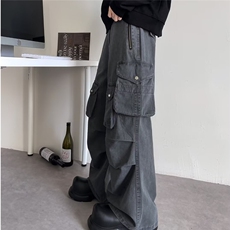 美式复古褶皱降落伞兵工装裤直筒宽松阔腿显瘦慵懒微喇裤子，男装工装外套，星座716-4