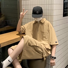 夏季潮牌日系cityboy工装运动套装男短袖翻领T恤两件套TZ404-P46，男装休闲套装，星座1008