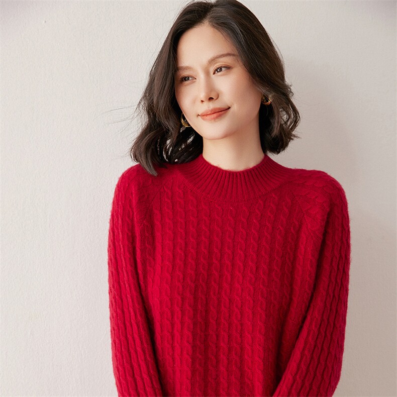 2025年秋季新款女士拉链条纹针织半高领上衣时尚休闲通勤百搭,女装羊绒衫,米琪莲羊绒