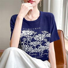 时尚提花短袖T恤女夏季2025新款打底衫洋气大码女装冰丝针织上衣，女装针织衫/毛衣，萱芳婷羊绒