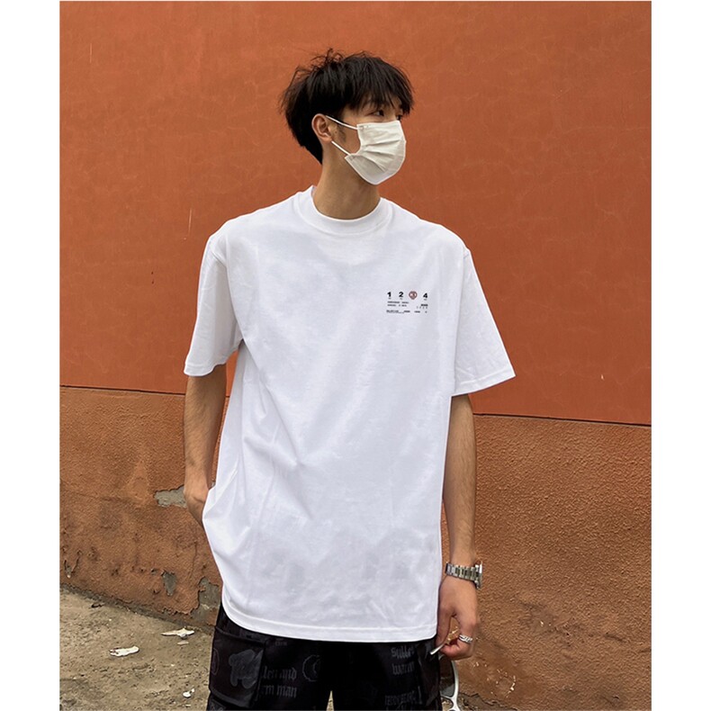 抖音得物供货210克现货宽松纯棉美式潮牌印花落肩袖纯棉T恤AT2116，男装T恤，电商A443