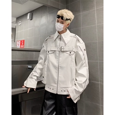 潮流街头时尚美式复古高街白色皮衣夹克外套常规新款流行8505-P82，男装夹克，星座1109-3