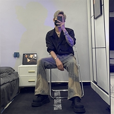美式重磅牛仔裤男黄泥染微喇叭长裤显高拖地高街直筒K6083-P55，男装牛仔裤，星座1109-3