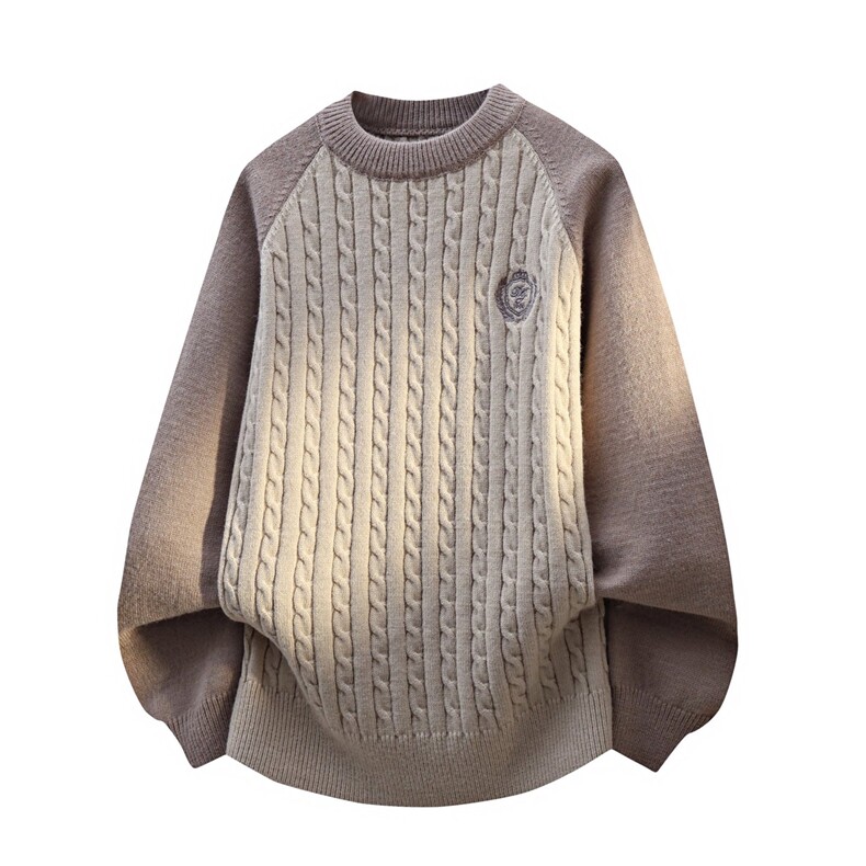 MY7358-TP58刺绣拼色高品质套头针织衫打底衫长袖圆领毛衣外套，男装T恤，电商A320