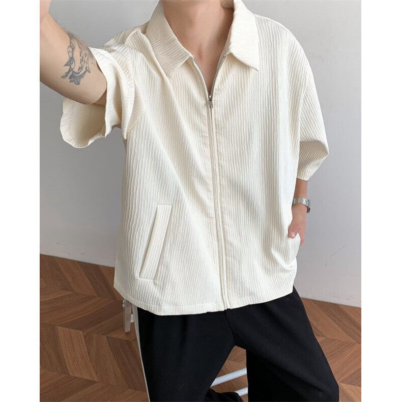 短袖衬衫男士夏季冰丝男装2025新款衣服男款拉链T恤衫CY1164-P43,男装T恤,星座412-3