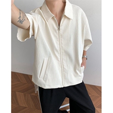 短袖衬衫男士夏季冰丝男装2025新款衣服男款拉链T恤衫CY1164-P43，男装T恤，星座412-3