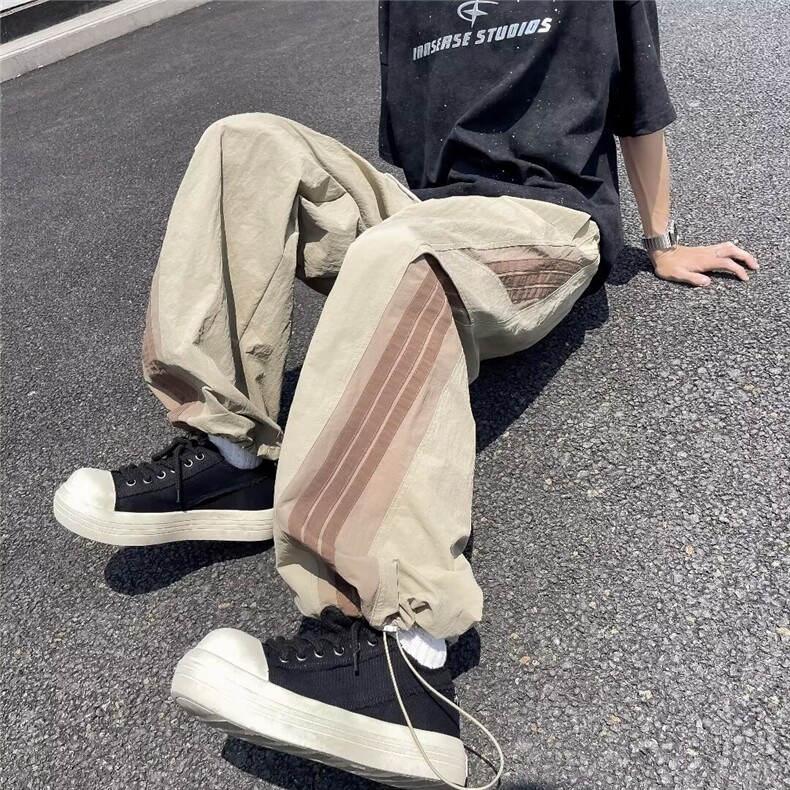 条纹休闲降落伞兵裤男女宽松阔腿运动速干薄款工装裤K8254,男装工装外套,星座1116A-1（原606A）