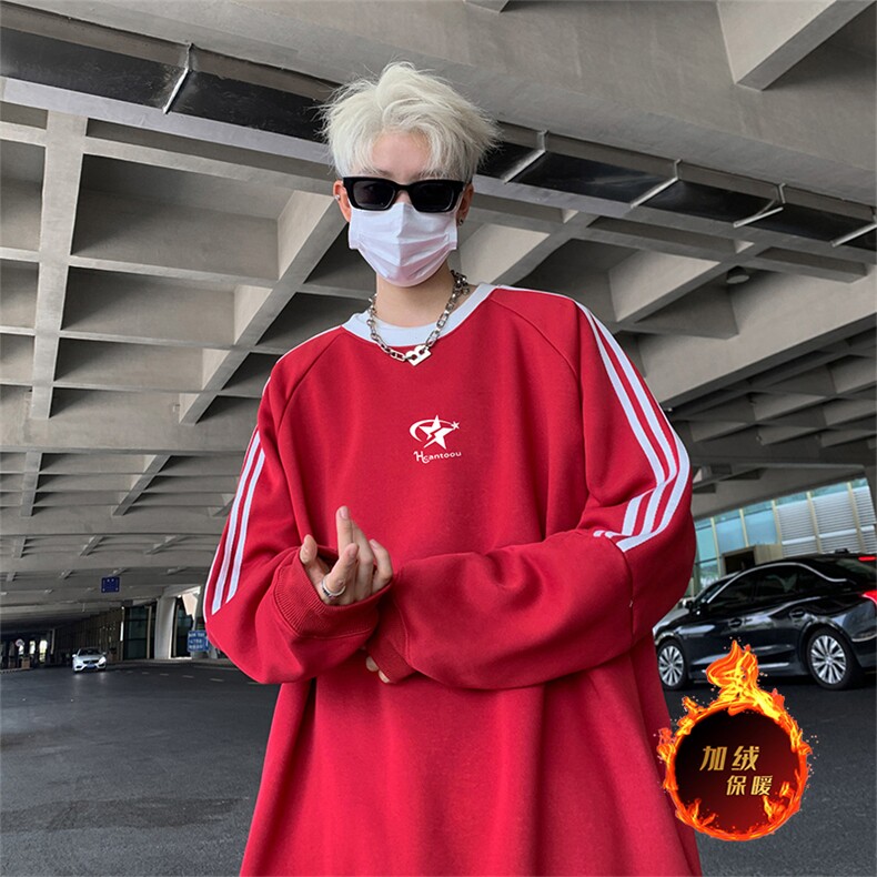 抖音得物供货提供视频秋冬重磅美式宽松织带圆领卫衣0337,男装卫衣,电商A486