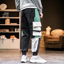 2019冬季新日系男拼接工装束脚加绒加厚长裤休闲裤K2871-P75，男装休闲裤，电商A001
