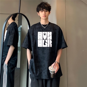 美式复古吊染宽松重磅休闲高级创意半袖印花学生T恤T708-P30图片