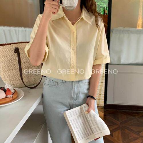 简约短袖衬衫，女装衬衫，GREENO