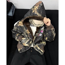 美式连帽牛仔棉服男女重磅迷彩树枝座山雕复古加绒加厚夹克外套潮，男装夹克，星座506A