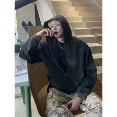 美式复古水洗做旧连帽拉链卫衣男女2025秋季新款宽松百搭外套上衣，女装短外套，四季星座505
