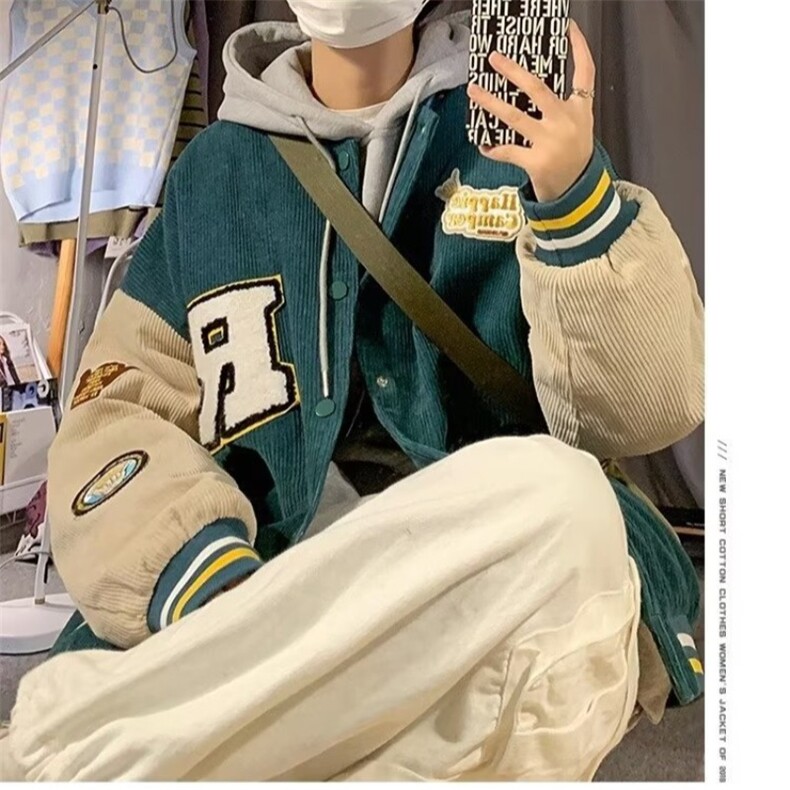 灯芯绒棒球服男春秋款情侣潮牌痞帅外套美式复古夹克JK131-P54,男装夹克,星座208-5