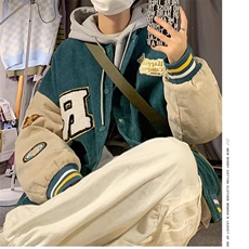 灯芯绒棒球服男春秋款情侣潮牌痞帅外套美式复古夹克JK131-P54，男装夹克，星座208-5