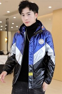 冬季亮三拼羽棉服男模特加厚夹克保暖外套工装棉衣上蓝872加绒图片