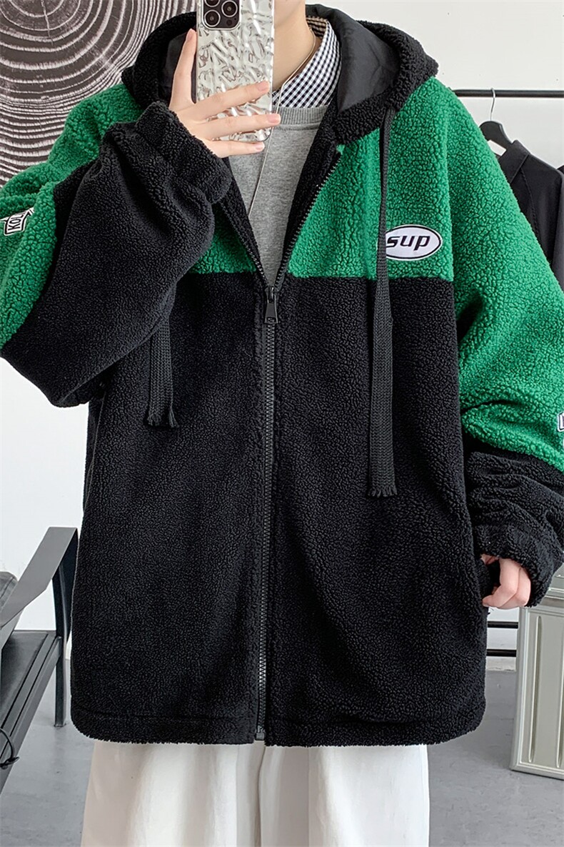 羊羔毛加厚棉衣外套男冬季新款港风棉袄撞色连帽棉服M66加厚-P98,男装棉衣,电商A320A