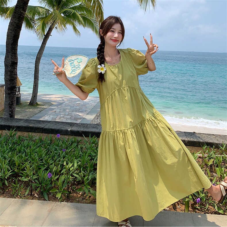 法式甜美减龄茶歇泡泡袖连衣裙女2025夏季新款韩版宽松显瘦长裙子,女装连衣裙,维壹