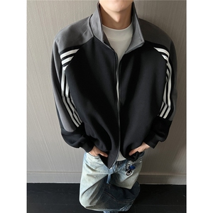 重磅全棉450克开衫立领撞色卫衣boxy短宽潮牌外套男装 RH5362-P55图片