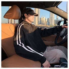 秋季380克全棉宽松条纹拉链套头卫衣立领POLO衫外套AH914-P42，男装Polo衫，四季星座610B