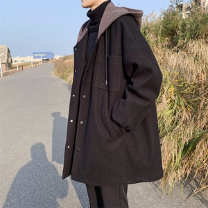1014-WF43-P69-毛呢风衣男秋冬中长款加厚连帽外套图片