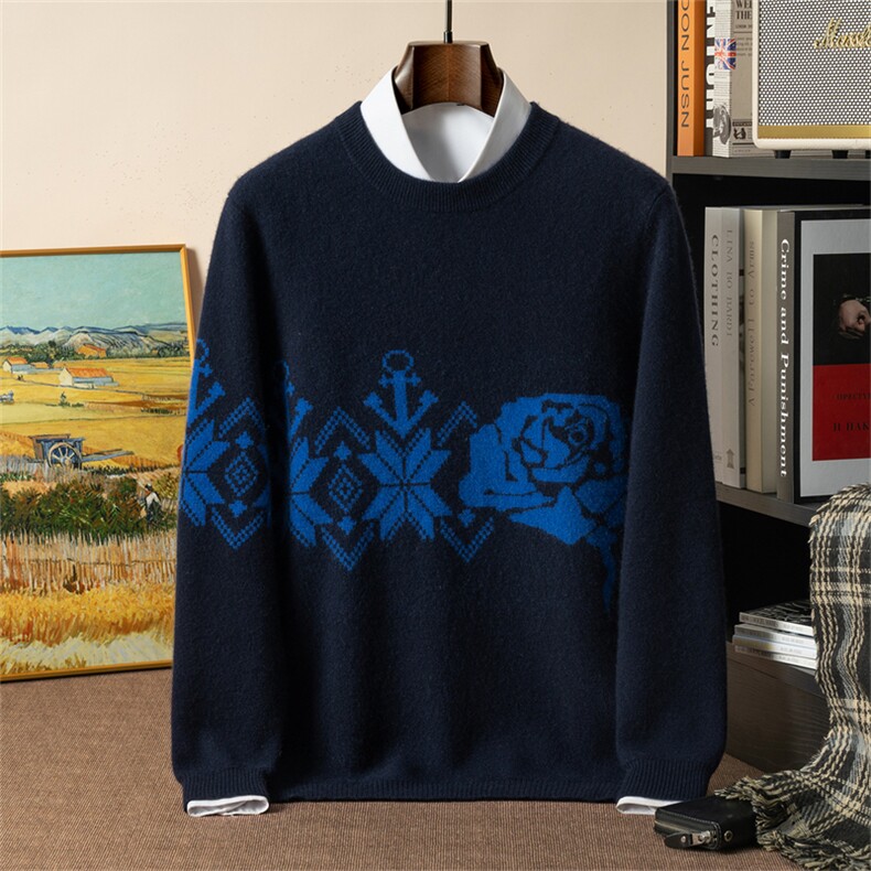 2025年秋季新款四平空气层男士圆领羊绒衫时尚休闲通勤百搭，男装羊绒套衫，星纬羊绒