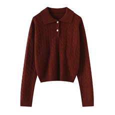 新款女polo领纯色插肩加厚针织衫宽松百搭外穿毛衣，女装针织衫/毛衣，格祥羊绒