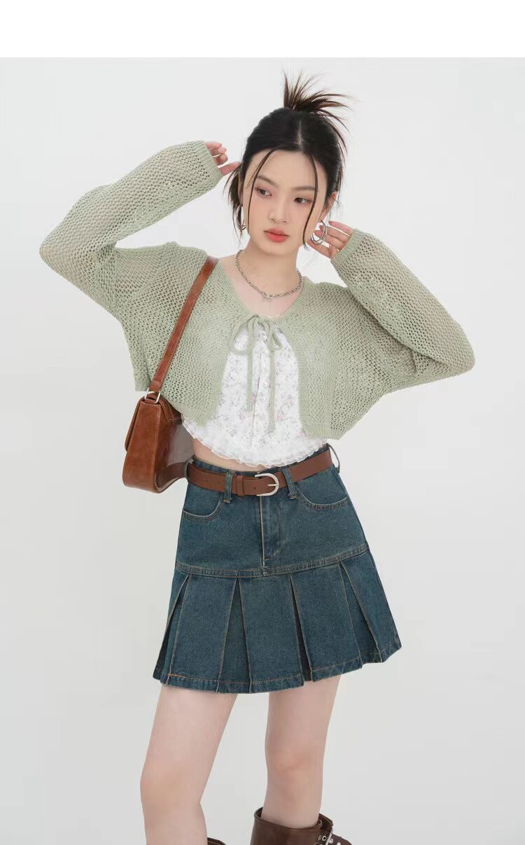 优雅气质纯色镂空百搭防晒针织上衣,针织衫/毛衣,百纯羊绒