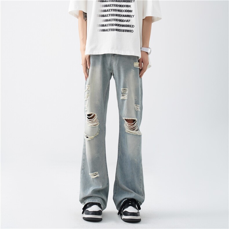 抖音品质夏季美式高街冰丝水洗破洞牛仔裤B315-K24144-p55控78,男装牛仔裤,电商B315