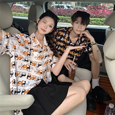 EQ408卡通图案夏季情侣装短袖衬衫男女沙滩旅游度假衬衣，男装衬衫，电商C306-1