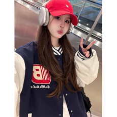 A521-P82徽章拼接撞色棒球服外套男女复古百搭宽松夹克上衣服，男装夹克，星座911