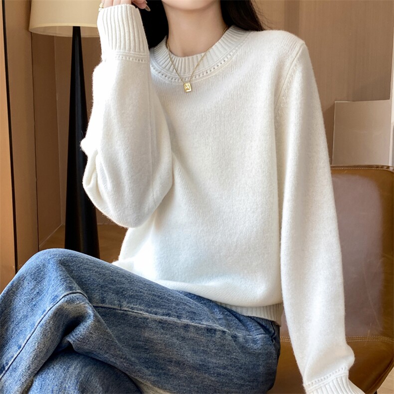 纯色女圆领套头毛衣宽松慵懒风加厚纯色打底羊毛衫,女装羊毛衫,盛鼎羊绒