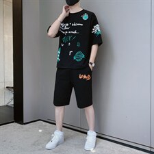 2024夏季新款短袖T恤套装运动休闲宽松潮流两件套男装F310P58图片