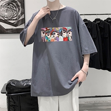 YT26250-P30京剧脸谱风亚短袖t恤男大码五分袖男港风模特，男装T恤，电商A040