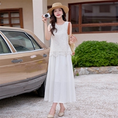 2025年夏季新款女时尚气质优雅修身显瘦无袖小衫+半身裙两件套，女装连衣裙，奋斗女王