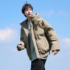 现货5W件冬季三防重磅boxy短款羽绒连帽PU皮棉衣外套防风加厚棉服，男装棉衣，电商A486