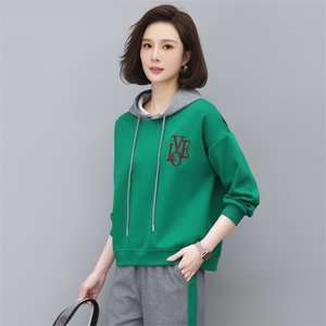 时尚休闲宽松连帽刺绣卫衣套装女秋冬季新款韩版百搭显瘦长袖上衣裤子两件套图片