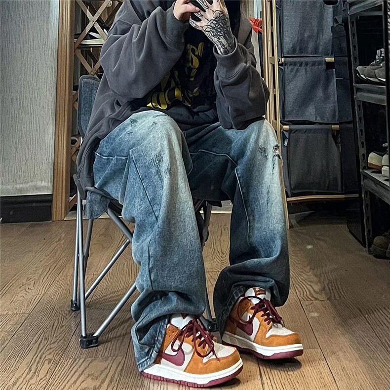 拖地牛仔裤男秋季新款复古老爹裤XK8009P40,男装牛仔裤,星座1116-2