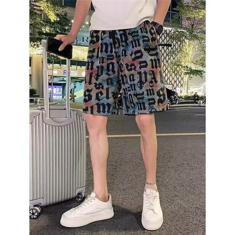 休闲裤男士夏季韩版潮流印花五分裤宽松直筒运动沙滩裤YA223-P38,男装牛仔裤,星座208-5
