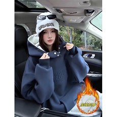 加绒款连帽套头卫衣男秋季复古情侣装青少年痞帅加厚外套WYX71，女装短外套，星座516A
