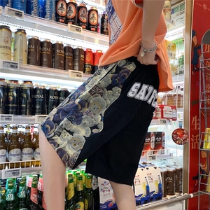 潮休闲裤中时尚潮牌潮流男宽松五分裤小熊拼接裤子DK73P30图片